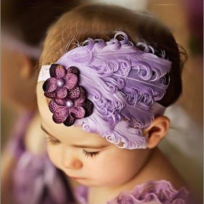 New Flower Cotton  Hairbands Girls Headband Cute Hairband  Light Purple Feather Hair Accessories