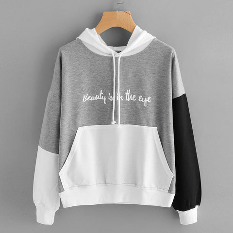 Womens Letters Long Sleeve Hoodie Sweatshirt Hooded Pullover Tops Blouse