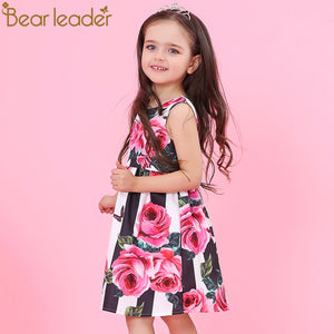 Bear Leader Girls Dresses 2018 New Brand Princess Clothing Flower Pattern Sleeveless A-Line Baby Girls Dress For 3-8 Years